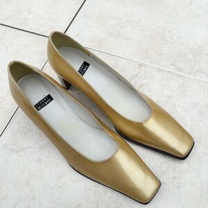 Stuart Weitzman lisa champagne gold block heels size 5